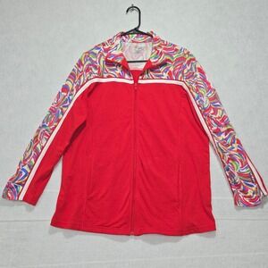 L#7 Freedom Fit Zone Womens Full Zip Track‎ Jacket Red Abstract Print L ptp:23"